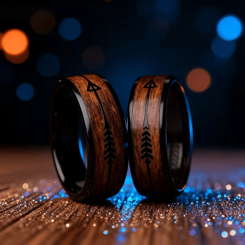 Black Arrow Wood Grain Stainless Steel Ring, Everyday Accessory